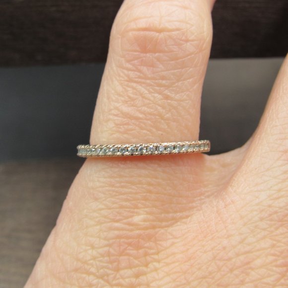 Size 6.5 Silver & Copper Tone Thin CZ Stone Band Ring Vintage - Picture 4 of 7